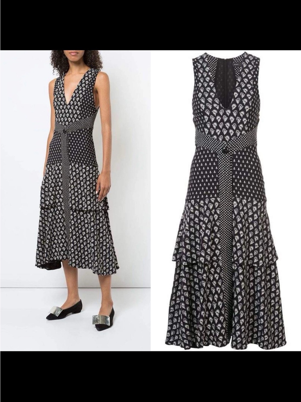 Proenza Schouler Block Print Sleeveless Vneck Dress - Floral Multi Size 10
